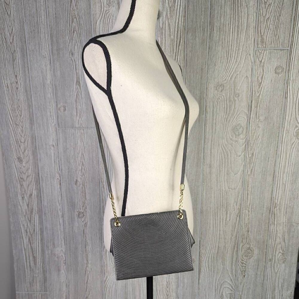 Vintage Mark Cross 1845 Crossbody Purse Handbag Mini Satchel Italy Grey Print